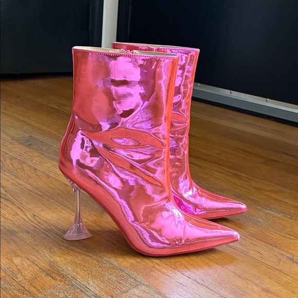 pink kiss Shoes - Metallic Hot Pink Heeled Boots w Pointy Toes